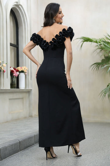 Svart Off The Shoulder Balklänning med slits